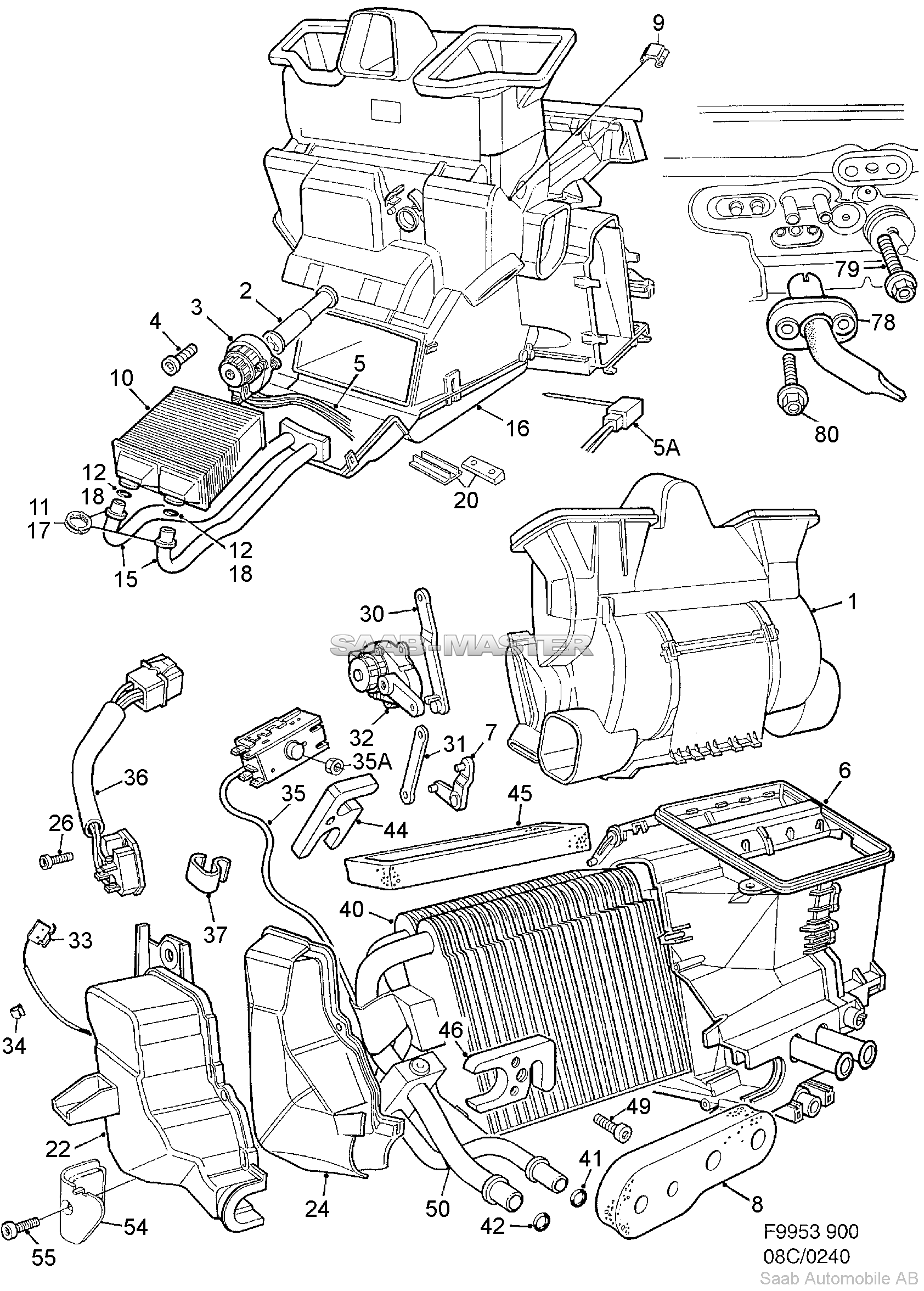 Климатическая установка   Ch. Heat/Vent LHD T2005480--, T7002465--, RHD T2005703--, T7001969--; 4cyl AC LHD T2003848--, T7001017--, RHD T2003602--, T7000931--; 4cyl ACC LHD T2004187--, T7001279--, RHD T2004101--, T7001129--; 6cyl AC LHD T2007709--, T7003846--, RHD T2003602--, T7000931--; 6cyl ACC LHD T2006715--, T7001333--, RHD T2004101--, T7001129--.